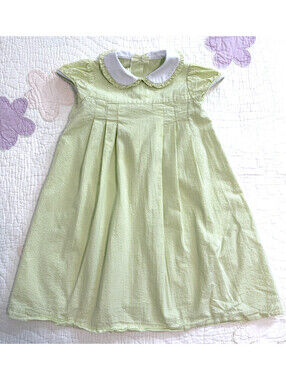 Little English Girls Size 6 Green Gingham Dress Peter Pan Collar Spring 2016